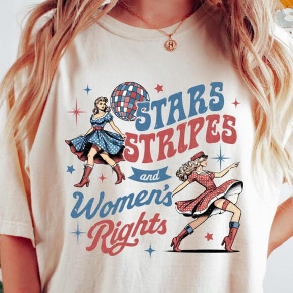 Tops - Retro Stars Stripes And Women's Rights Shirt, Stars Stripes Tee